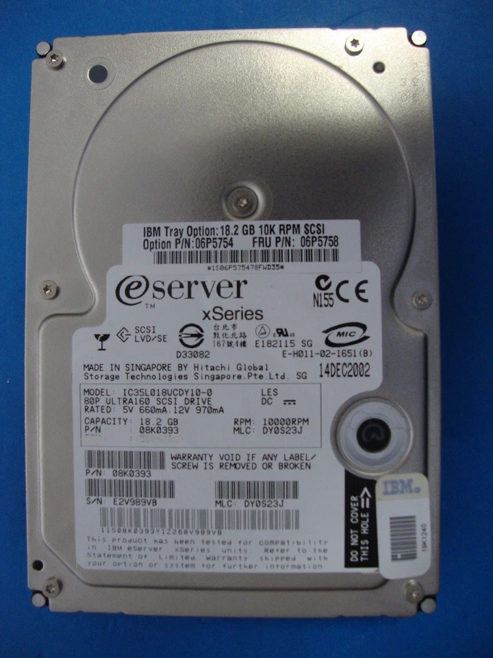 IBM eSERVER xSERIES SCSI 18.2GB Hard Drive 10K RPM 06P5758 IC35L018UCDY10 Tested - Image 1 of 3
