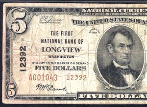 🇺🇸 WA 1929 $5 TYPE-2 ♚♚LONGVIEW, WASHINGTON♚♚ PMG CHOICE FINE 15 HARD TO FIND! - Picture 1 of 3