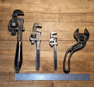 ANTIQUE Old Tools ADJUSTABLE WRENCH Size & Type Set • Rare Wrenches 6"-10" ☆USA - Picture 1 of 4