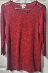 Top camicia donna Liz Claiborne taglia S rosso nero manica 3/4 misto poliestere - Foto 1 di 6