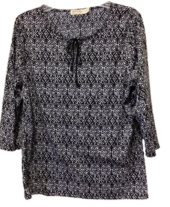 Faded Glory Pullover Blouse Tunic Black/White 3/4 Sleeves Size XL 16-18 - Picture 1 of 4
