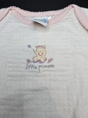 90s Vintage McBaby Little Princess Pink White  0-3 Month One Piece Teddy Bear - Image 1 of 4