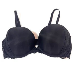 Victoria's Secret Dream Angels Push-Up Bra 36D Black Satin Lace Underwire Plunge - Picture 1 of 9