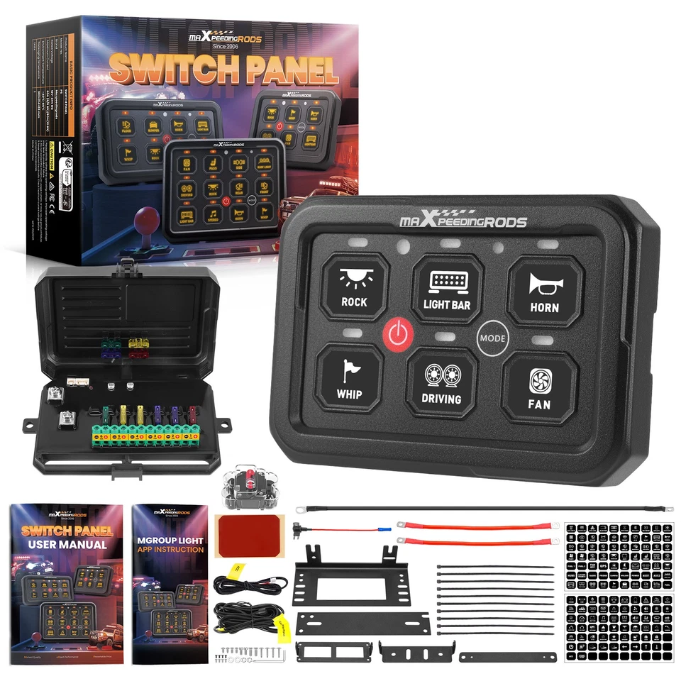 6 Gang RGB Switch Panel APP Remote Control LED Circuit Control Relay Truck SUV - Image 1 of 1