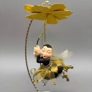 Katherine’s Collection Bee Fairy Ornament Yellow Flower Gold Black Check Wings - Picture 1 of 15