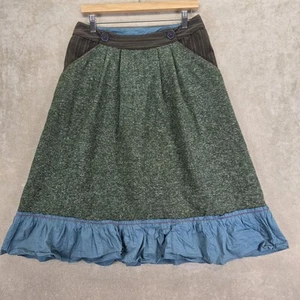 Aquarius Anthropologie Damen braun & aquamarin A-Linie Tweed Rock Größe 8 Rüschensaum - Bild 1 von 19
