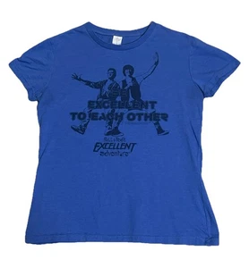 Vintage BILL & TED'S EXCELLENT ADVENTURE Women's M Graphic BLUE T-SHIRT - Picture 1 of 4