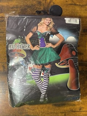 Dreamgirl 疯帽子成人服装大号 10-14 万圣节 — 第 1/4 张图片