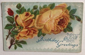 Postkarte Geburtstagsgruß 1910 gelbe Rosen #j - Bild 1 von 2