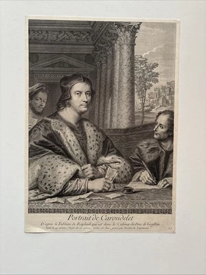 Antique Engraving 1729 Portrait Of Ferry Carondelet and his secretaries - Image 1 of 2