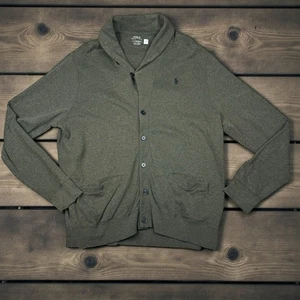 Cárdigan Polo Ralph Lauren Para Hombre Verde Oliva Doble Punto Jersey Cuello Chal XL - Imagen 1 de 8
