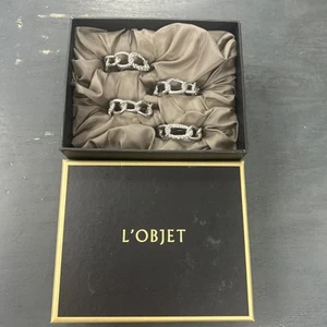 L’Objet versilbert und Swarovski Kristall Link Serviettenringe Set/4 - Bild 1 von 5