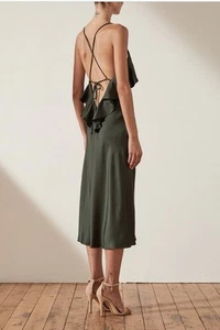 Shona Joy Dress Size AU 10 US 6 Green Bias Cut Midi Slip Ruffle Backless Formal - Picture 1 of 9