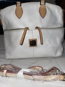 Dooney and Bourke Dillen Double Pocket White Pebbled Leather Hobo Handbag Purse - Picture 1 of 9