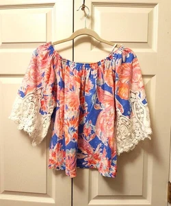Schulterfreies Damen-Top Lilly Pulitzer Zaylee Bennet Blue Bay Dreamin Größe XS - Bild 1 von 4