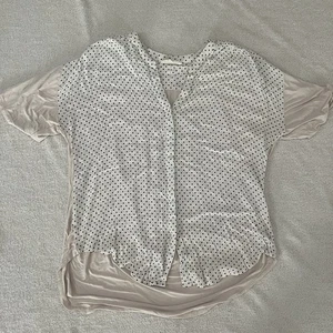 Camicia blusa Anthropologie Porridge donna taglia L panna nera a pois con bottoni - Foto 1 di 6