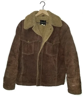 Chaqueta Sherpa De Colección Años 70 Cuero de Vaca Dividido Marrón Towncraft Rancher Para Hombres 42 Foto 1 de 4
