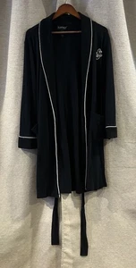 Ralph Lauren Women’s Black Robe White Trim Fleece Size Medium with RL Monogram - Picture 1 of 5