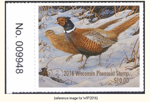 D2K Wisconsin Pheasant Stamp 2016 $10.00 w/#tab - Image 1 of 1