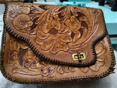 Bolso sin asas vintage de cuero con cierre de metal rosas con cierre de metal boho Foto 1 de 4