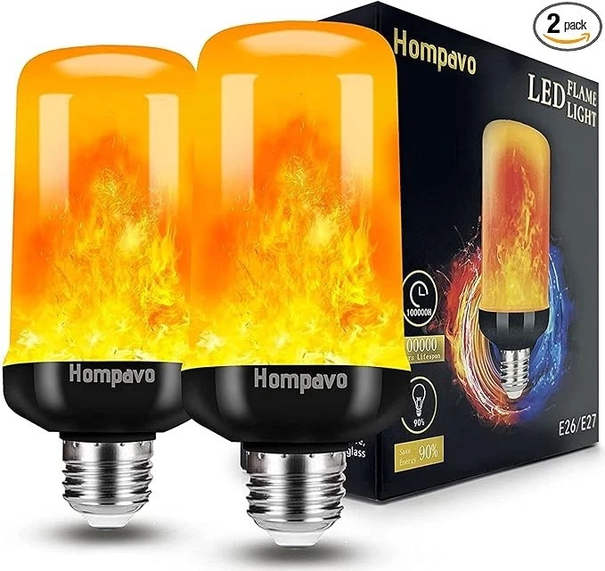 Upgraded Hompavo LED Flame Light Bulb 4 Modes Flickering 2 Pack