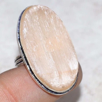 Anillo étnico de selenita naranja enchapado en plata 925 hecho a mano joyería tamaño EE. UU. 5 GW Foto 1 de 3