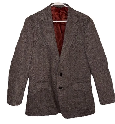 Blazer Levi’s Hombres 40R Western Wear Marrón Espiga Tweed Codo Parches De Colección Foto 1 de 4