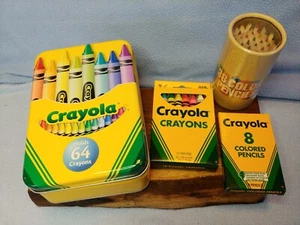 My Estate Sale! Crayola Tin With Crayons, Colored Pencils Set All Unused! - Picture 1 of 3
