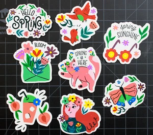 8 pcs Spring is Here Sticker Collection Laptop Phone Die Cut Vinyl Stickers 2" - Picture 1 of 1