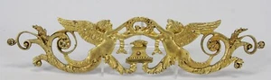 antikes, 19. Jh. vergoldetes Bronze Ornament / Applikation mit zwei Engeln - 28,5cm/11,2" - Bild 1 von 3