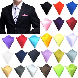 Mens Satin Solid Plain Color Handkerchief Hanky Pocket Square Wedding Suit Party - Picture 1 of 53