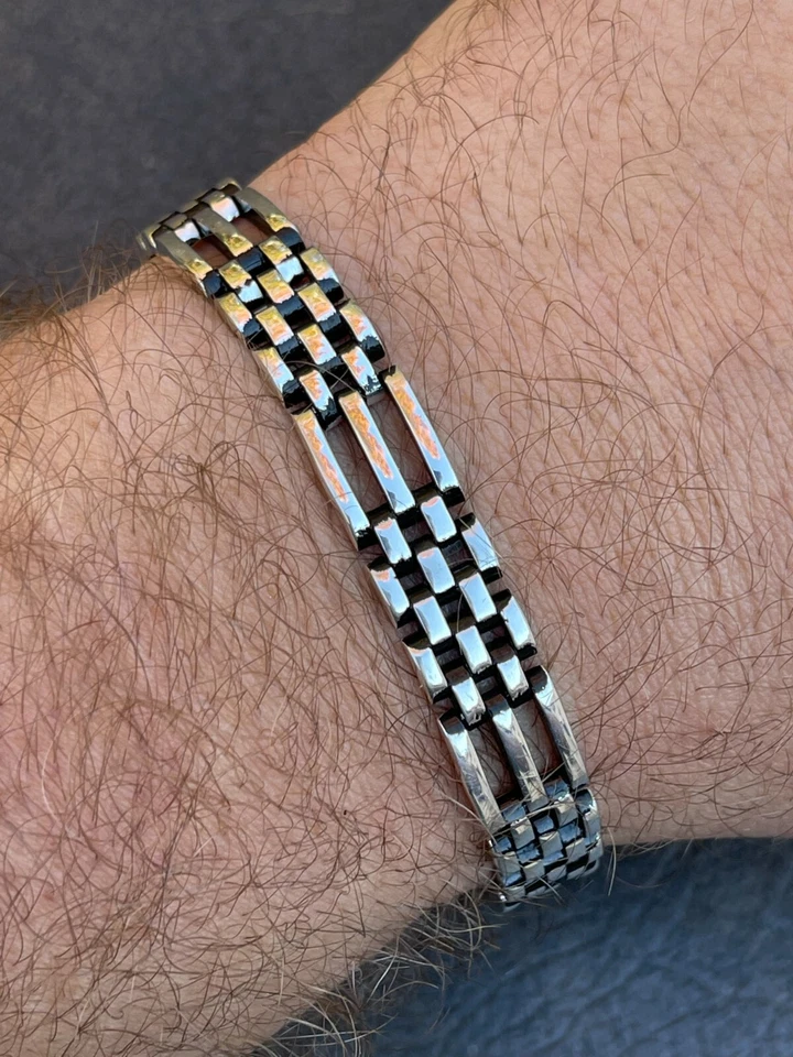 Brazalete de eslabones de pantera de rodio negro oxidado de plata de ley 925 real para hombre de 10 mm Foto 1 de 4