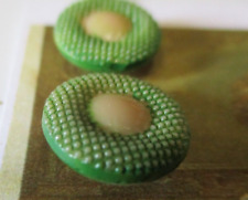 Set of 6 Vintage 1/2"  green  painted dimple dot  Glass Buttons ~NOS