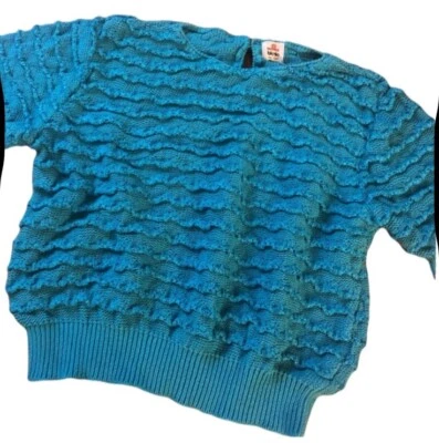 Top Suéter Manga Corta Tejido Texturizado Azul Turquesa Años 80, Hecho en Japón, M Foto 1 de 4