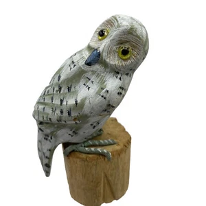 Hand Carved Wooden Owl Figurine Hand Painted Sweet Bird Folkart Collectible 4” - Picture 1 of 10