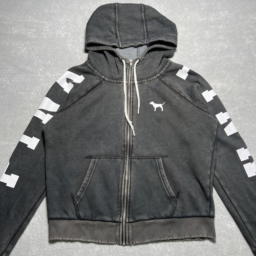 UNDERCOVER Felpa con cappuccio ROSA Victoria Secret DK grigia cerniera intera effetto invecchiato orlo taglia: Med