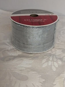 Celebrate It Silver Metallic Holiday Christmas Wire Edged Ribbon 2 1/2" x 25' - Picture 1 of 3