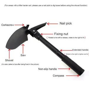 Carbon Steel Foldable Shovel Folding Camping Shovel Portable High Hardness - Picture 1 of 10