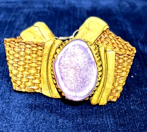Bracelet Purple Stone Woven Fiber Band Unique - Picture 1 of 6