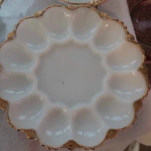 Vintage Anchor Hocking Deviled Egg Plate Milk Glass 10” Dish Tray for 12 eggs - Picture 1 of 1