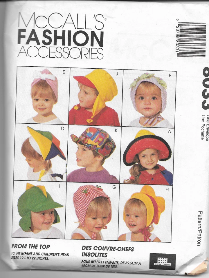 McCalls Fashion Accessories Pattern 8033 Infants and Childrens Hat Uncut - Image 1 of 1