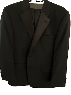 Stunning!!   CALVIN KLEIN tuxedo 2PC black 44R 38x32 wool suit + Suspenders - Image 1 of 4