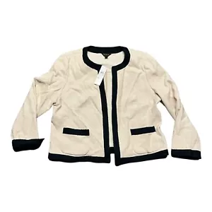 New ANN TAYLOR Cardigan Sweater Womens XLT Beige Black Contrast Trim Open Front - Picture 1 of 5