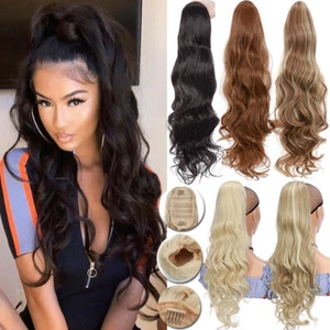 Extra Thick Long Ponytail Clip In Hair Extensions Pony Tail As Human Deep Wavy - Picture 1 of 23