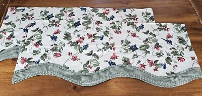 Waverly Valances Set of 2 Orchard Trail Scalloped Green Gingham Grapes 74"x15" - Image 1 of 4