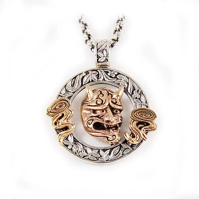 COPPER HANNYA MEDALLION 925 STERLING SILVER BIKER GOTHIC PENDANT gb-152 - Image 1 of 4