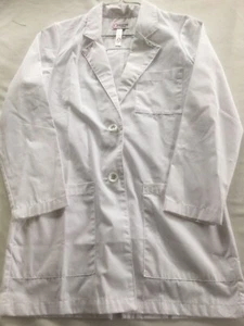 New Peaches Uniform White Lab Coat 33” LONG Women Size 10 EMBROIDERED POCKET - Picture 1 of 4