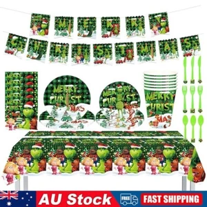The Grinch Christmas Party Tableware Paper Plates Napkins Table Cloth Xmas Decor - Picture 1 of 13