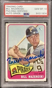 Bill Mazeroski Signed 1965 Topps #95 Card Pirates HOF PSA/DNA Autograph Gem 10 - Picture 1 of 2