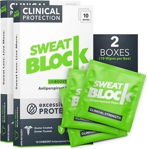 SweatBlock Clinical Strength Deodorant Antiperspirant Wipes & Sweat lotion 50ml